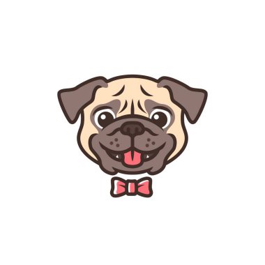 gülen pug köpek gülümseme karikatür logo vektör maskot karakter