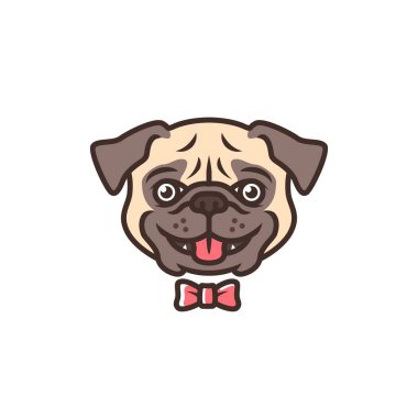 gülen pug köpek gülümseme karikatür logo vektör maskot karakter