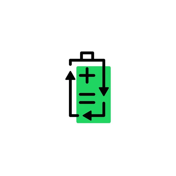 Переработка аккумуляторной батареи логотип иконки векторной линии очертания монолитного цвета заливки стиль — стоковый вектор
