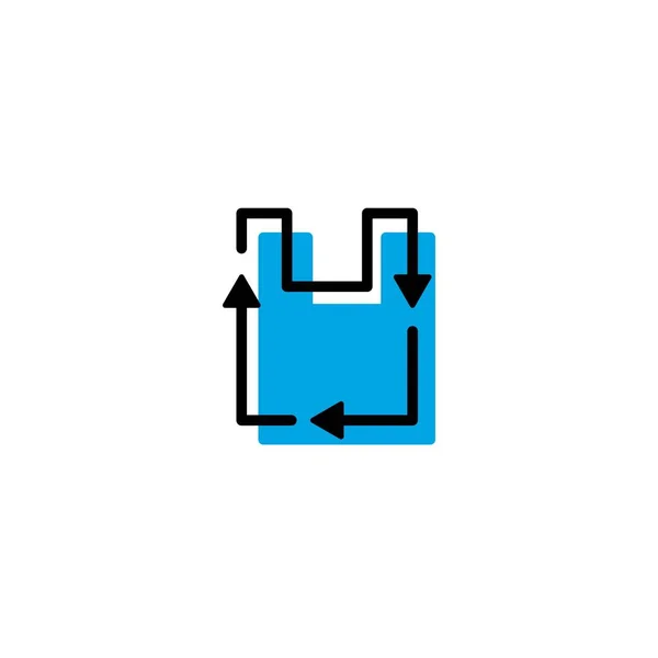 Переработанный переработка пластиковых мешок логотип иконки векторной линии очертания монолиновый цвет заливки стиль — стоковый вектор