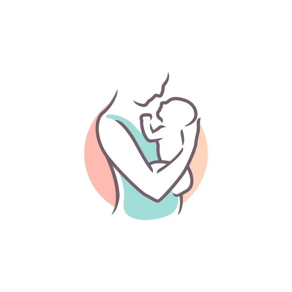 Logotipo de mamá y bebé, mujer materna sosteniendo un bebé recién nacido en sus brazos vector ilustración — Archivo Imágenes Vectoriales