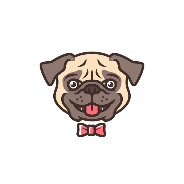 Smiling pug dog smile cartoon logo vector mascot character — Stock Vector