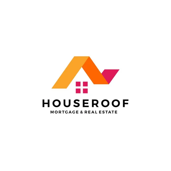 Casa casa tetto ipoteca immobiliare nastro logo stile vettore icona — Vettoriale Stock