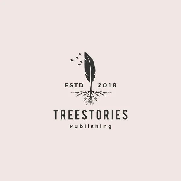 Tree quill feather ink root logo vintage retro hipster vector icon illustration — Stock Vector