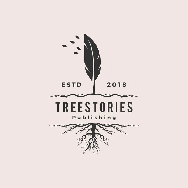 Tree quill feather ink root logo vintage retro hipster vector icon illustration — Stock Vector
