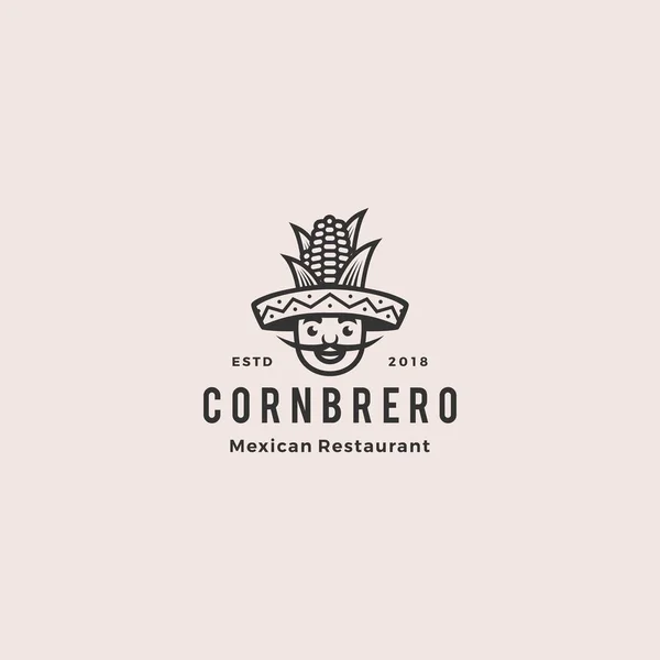 Sombrero sombrero maíz mexicano restaurante logo mascota hipster vintage retro carácter dibujos animados ilustración — Archivo Imágenes Vectoriales