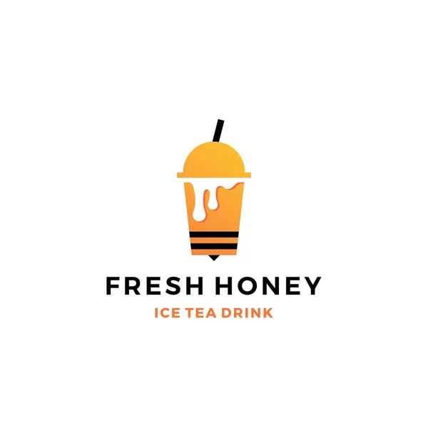 honey ice tea cup bubble drink logo vector icon label illustration