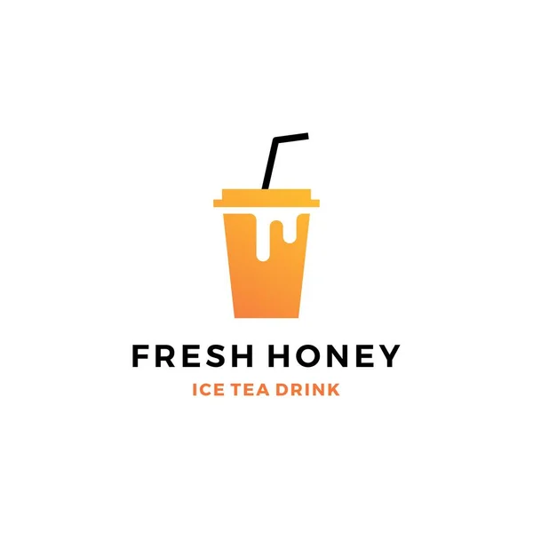 honey ice tea cup bubble drink logo vector icon label illustration