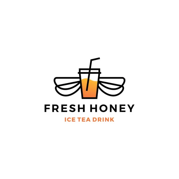 Illustrazione dell'etichetta dell'icona del vettore logo della bevanda della bolla della tazza del tè freddo del miele — Vettoriale Stock