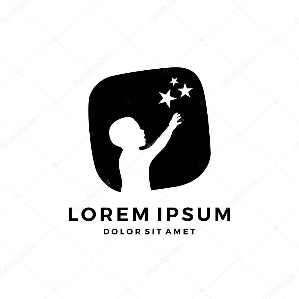 Kid child take stars raising star hand care logo icon design inspiration