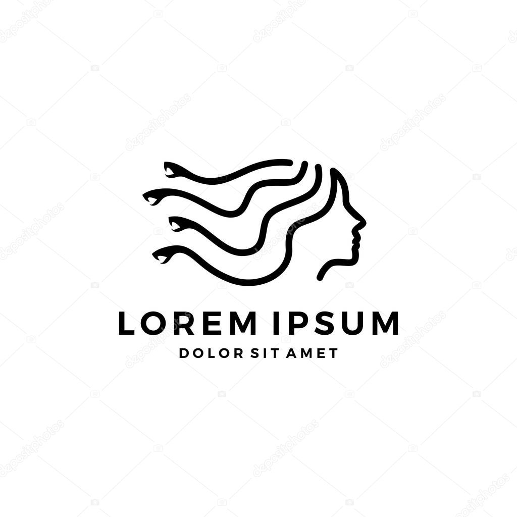 Medusa gorgon logo vector line illustration side view