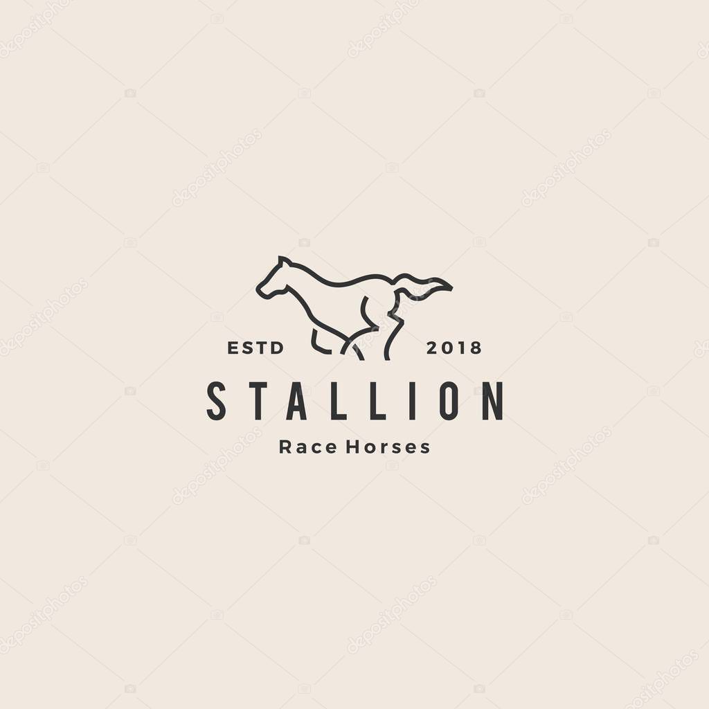 Stallion horse running race logo hipster vintage line outline monoline vector