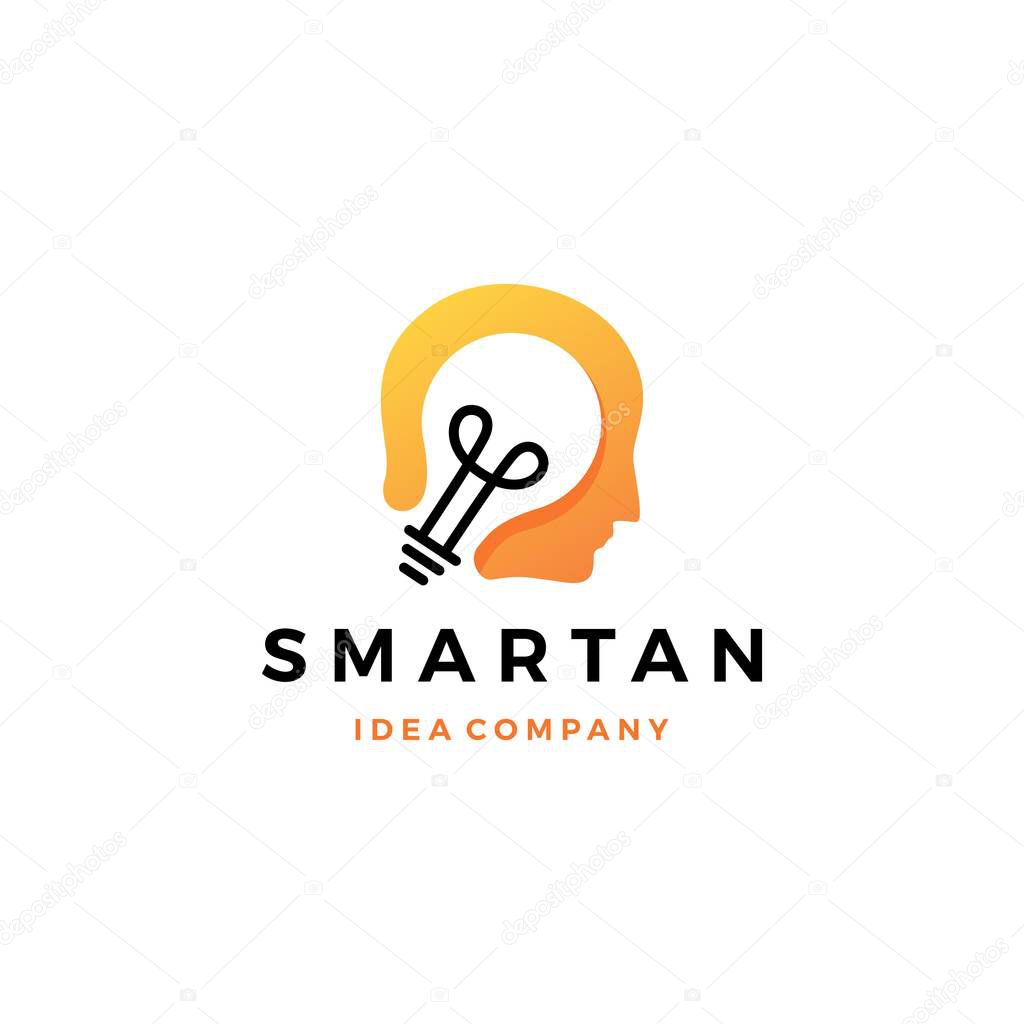 Smart human head think bulb idea logo vector icon illustration