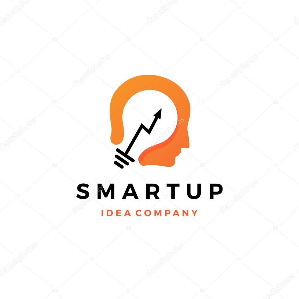 Personal improvement stats arrow think bulb human idea logo vector icon illustration