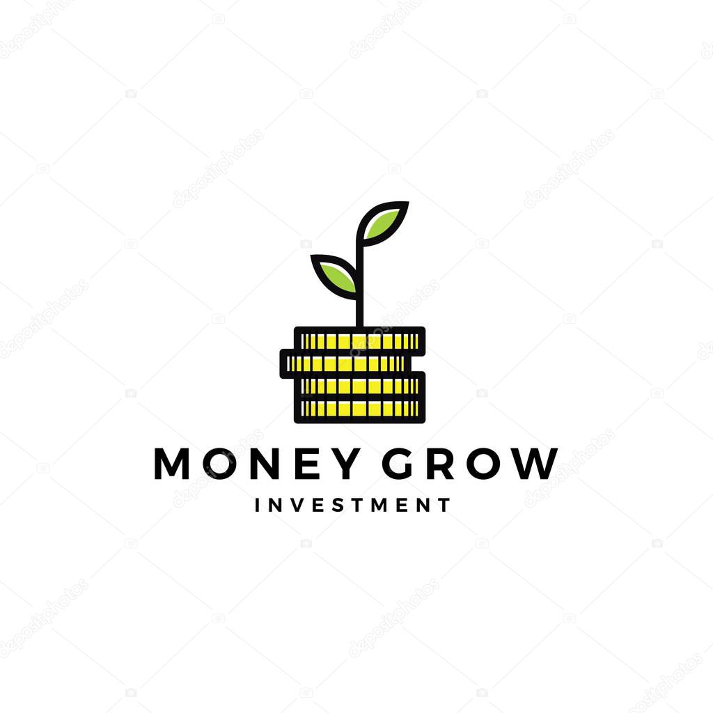 Coin leaf sprout money grow investment logo vector icon illustration