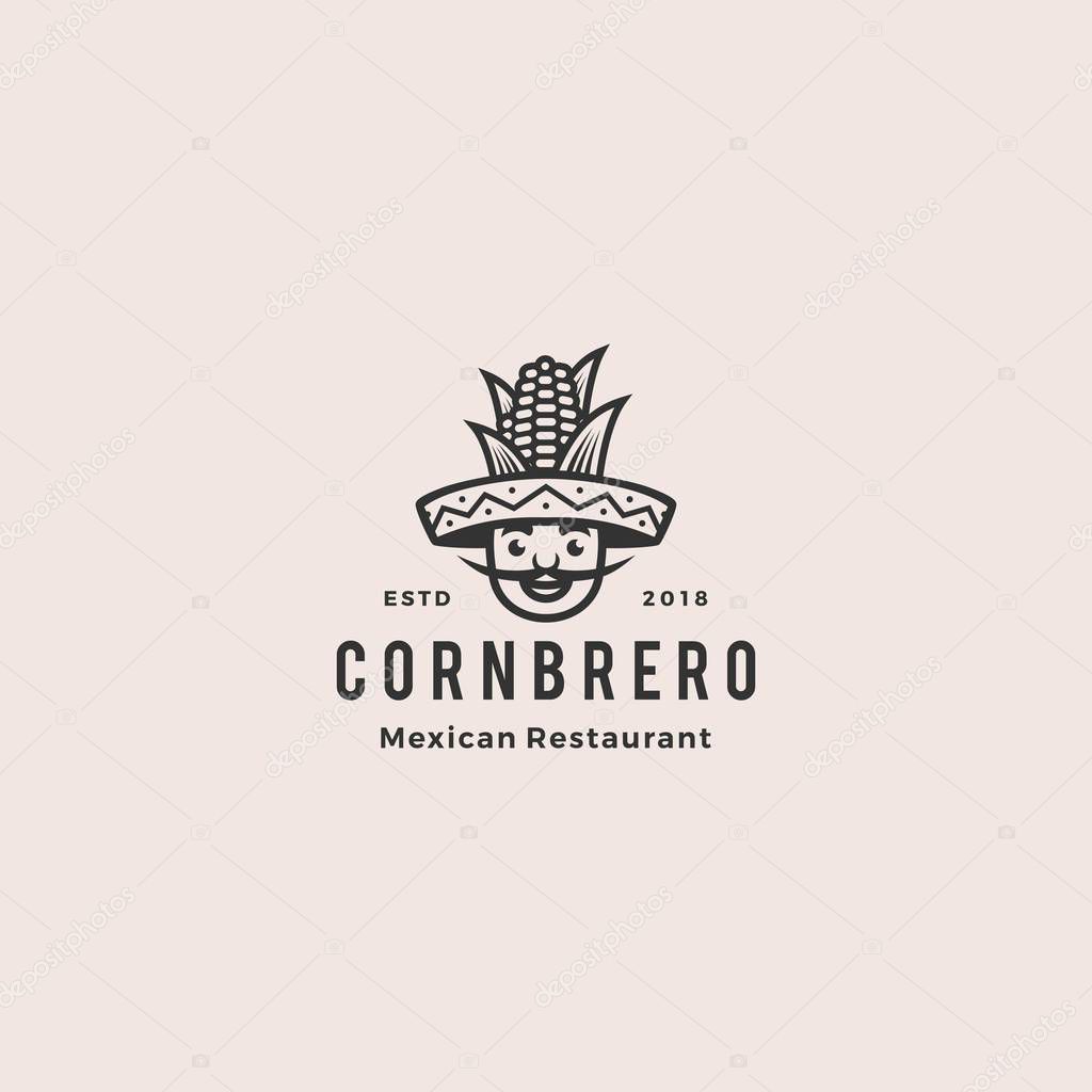 Sombrero hat corn mexican restaurant logo mascot hipster vintage retro character cartoon illustration