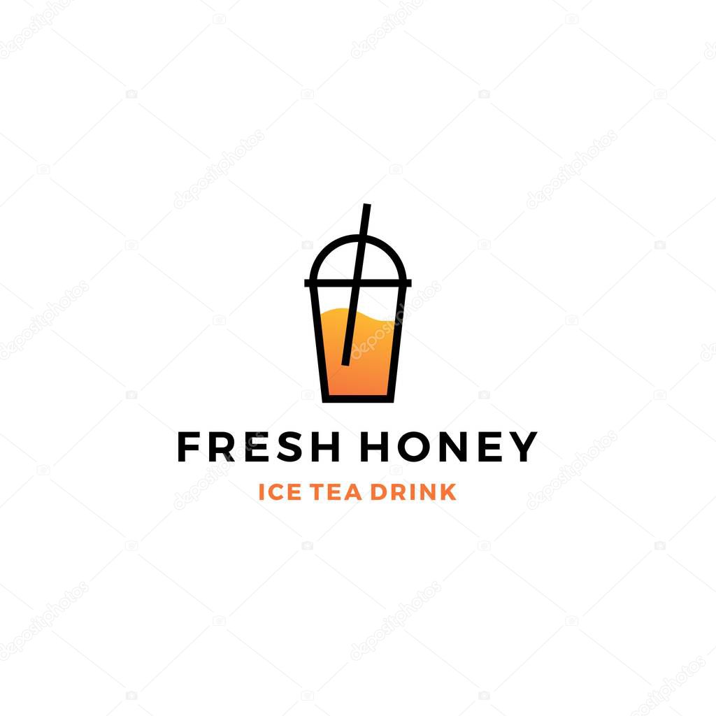 Honey ice tea cup bubble drink logo vector icon label illustration