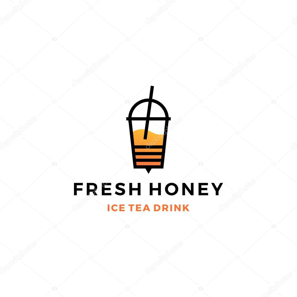 honey ice tea cup bubble drink logo vector icon label illustration