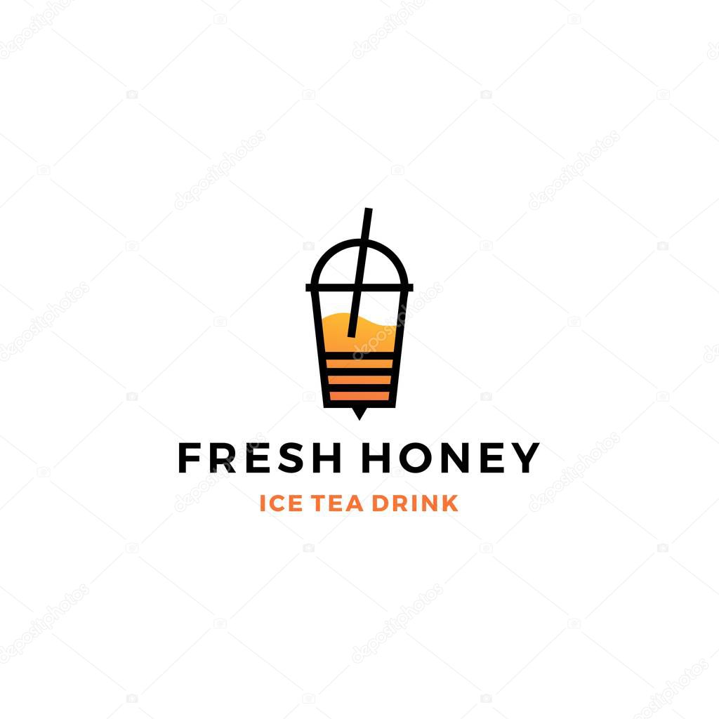 Honey ice tea cup bubble drink logo vector icon label illustration