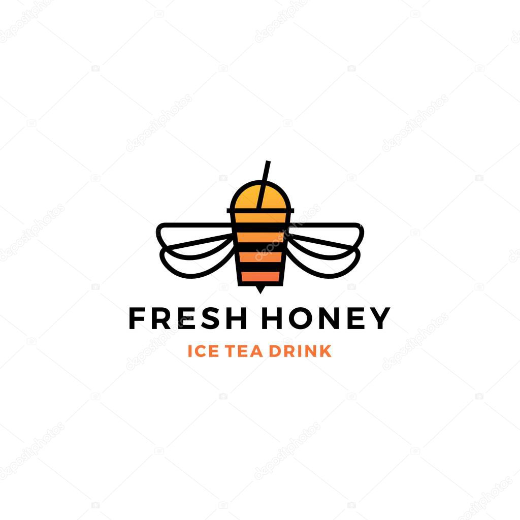 Honey ice tea cup bubble drink logo vector icon label illustration