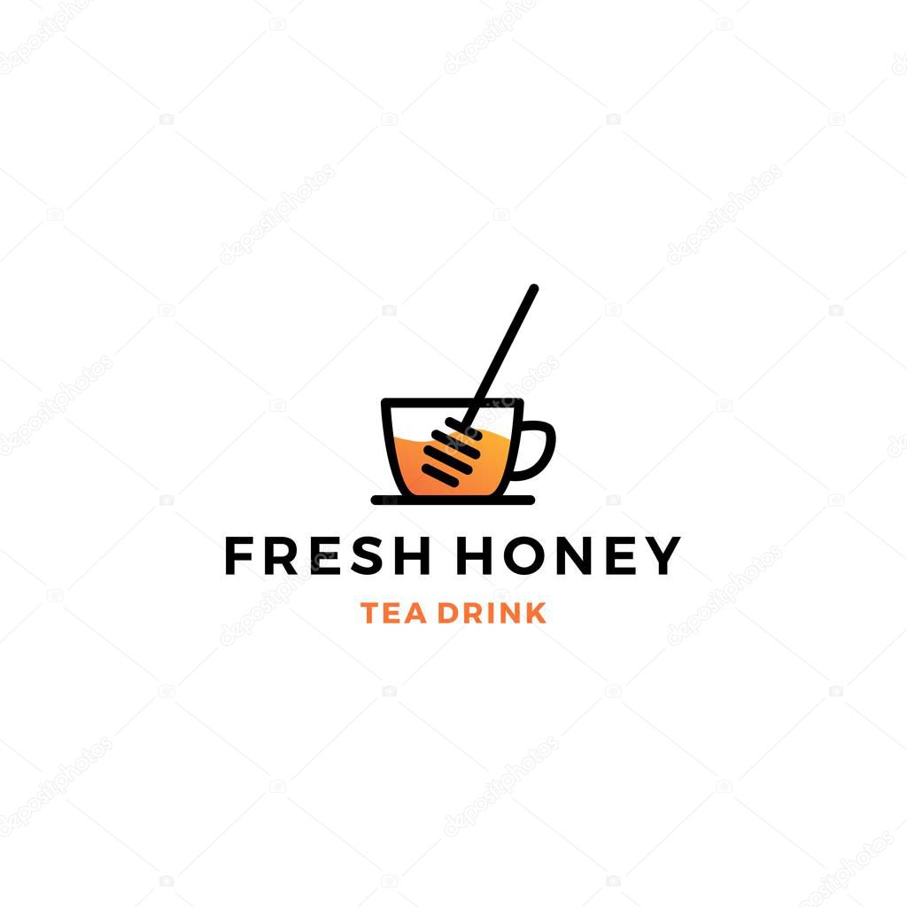 Honey ice tea cup bubble drink logo vector icon label illustration