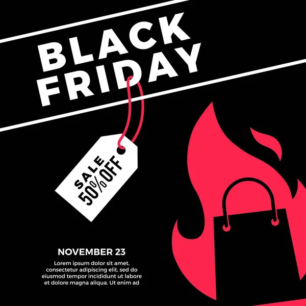 Black friday sale social media post flat vector illustration of shopping bag fire — Stockový vektor