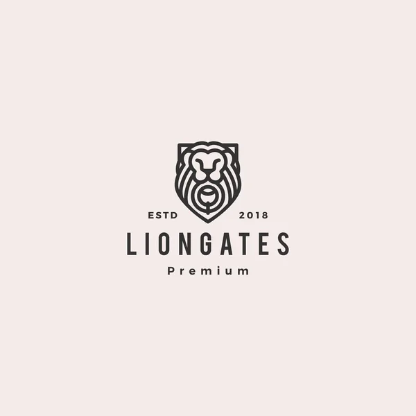 Lion gate liongates logo vector hipster retro vintage label illustration — Stock Vector