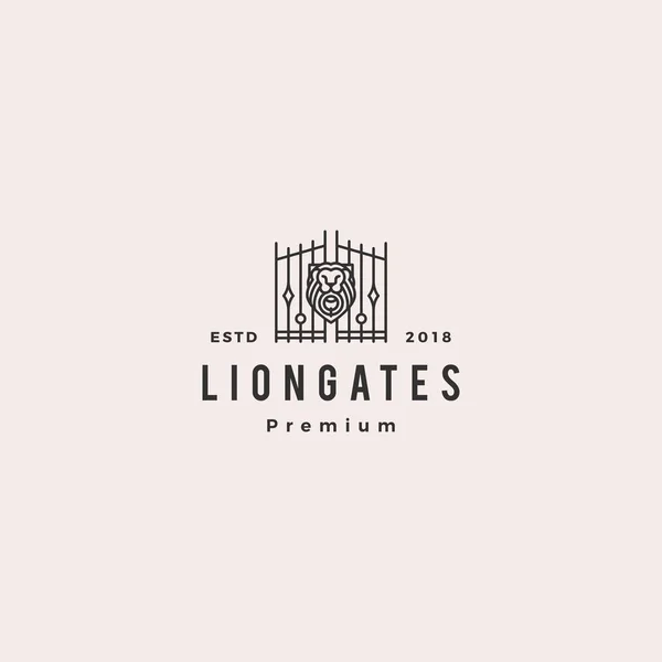 León puerta liongates logo vector hipster retro vintage etiqueta ilustración — Vector de stock
