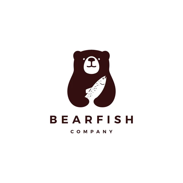 Urso peixe salmão logotipo vetor ícone ilustração —  Vetores de Stock