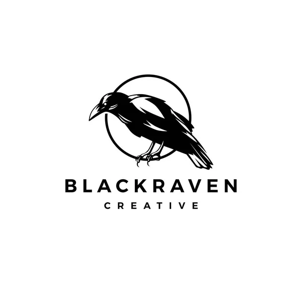 Negro cuervo cuervo logo vector icono ilustración — Vector de stock
