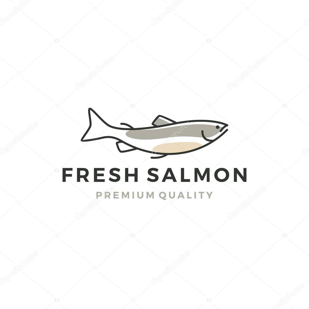 Salmon fish logo seafood label badge vector sticker download