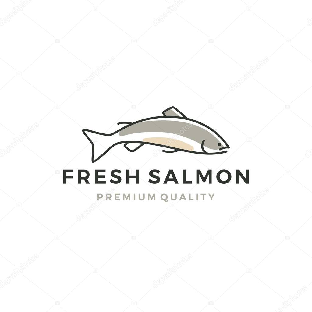 Salmon fish logo seafood label badge vector sticker download