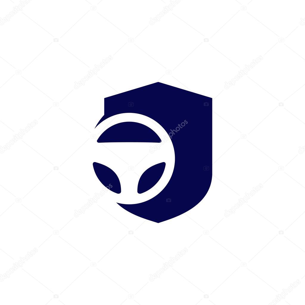 Secure driving shield steering wheel icon logo
