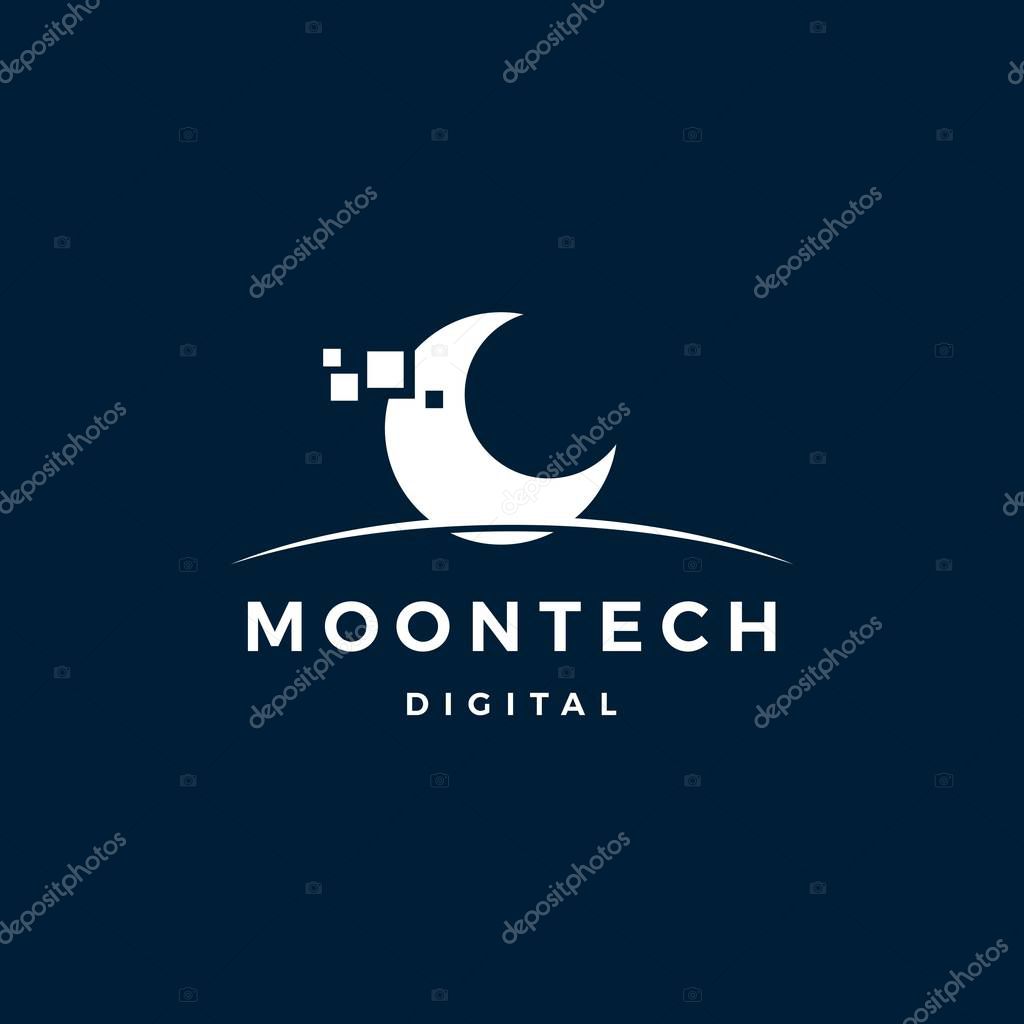 Moon tech digital logo vector icon