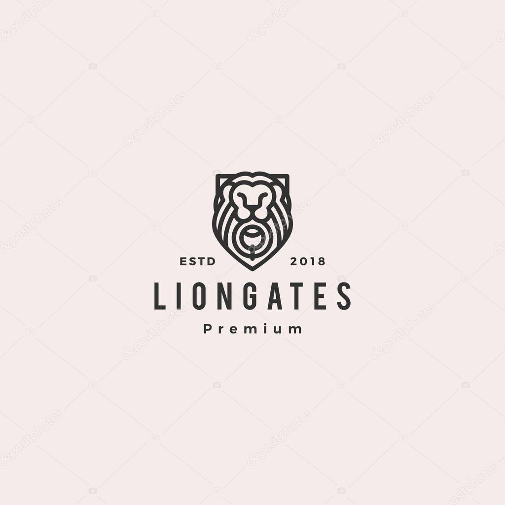 Lion gate liongates logo vector hipster retro vintage label illustration