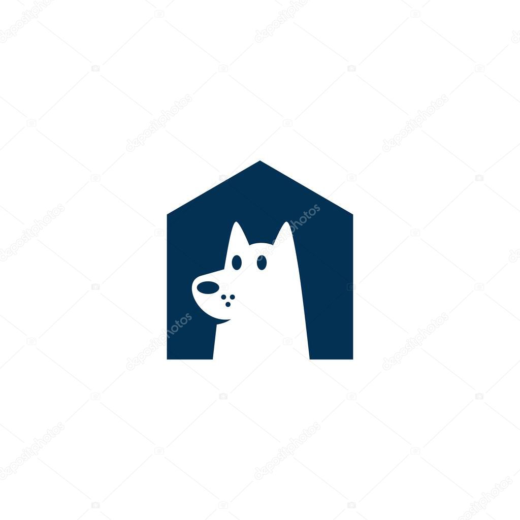 Dog house pet home logo vector icon illustration