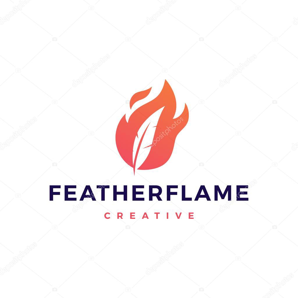 Feather pen fire flame logo vector icon