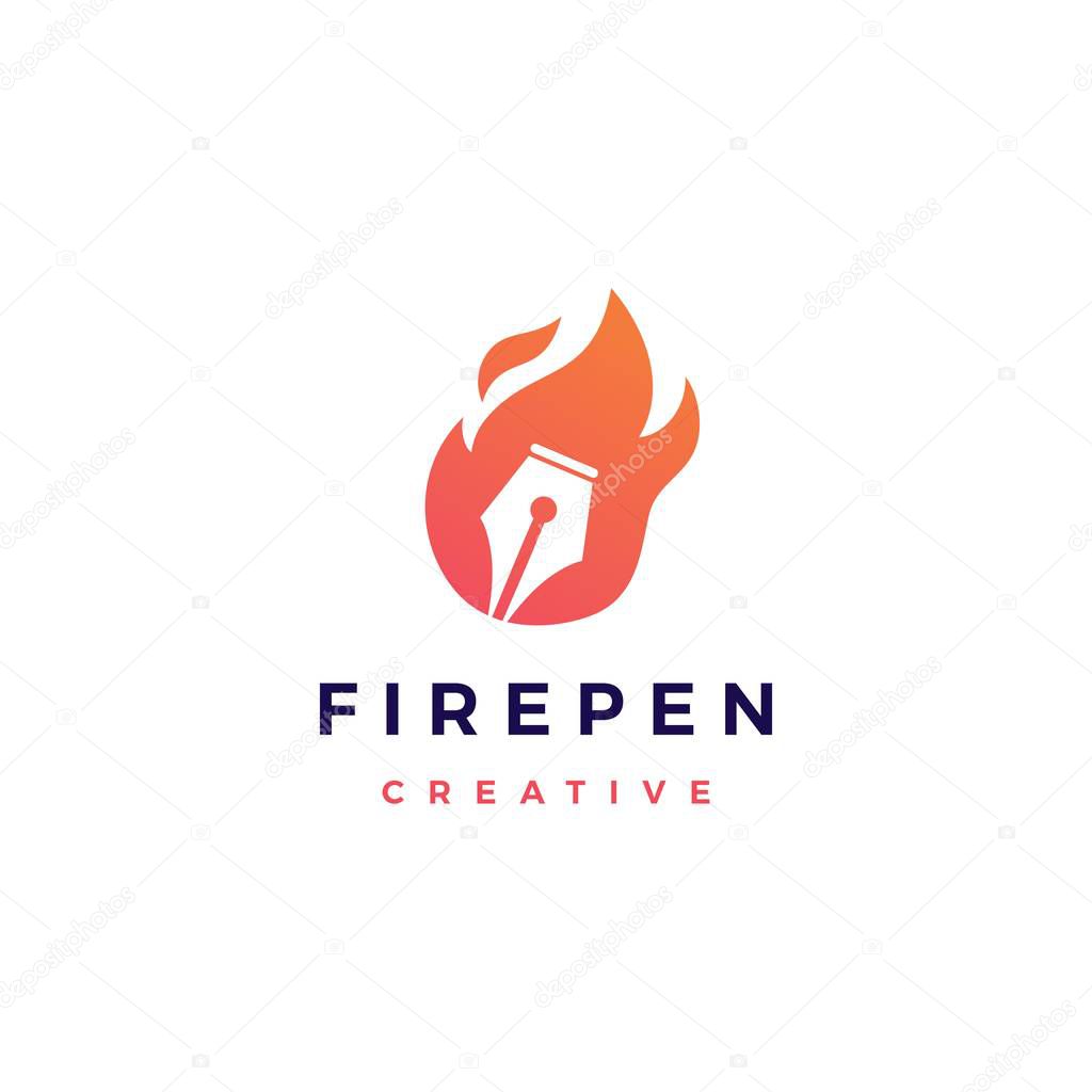 Pen fire flame logo vector icon