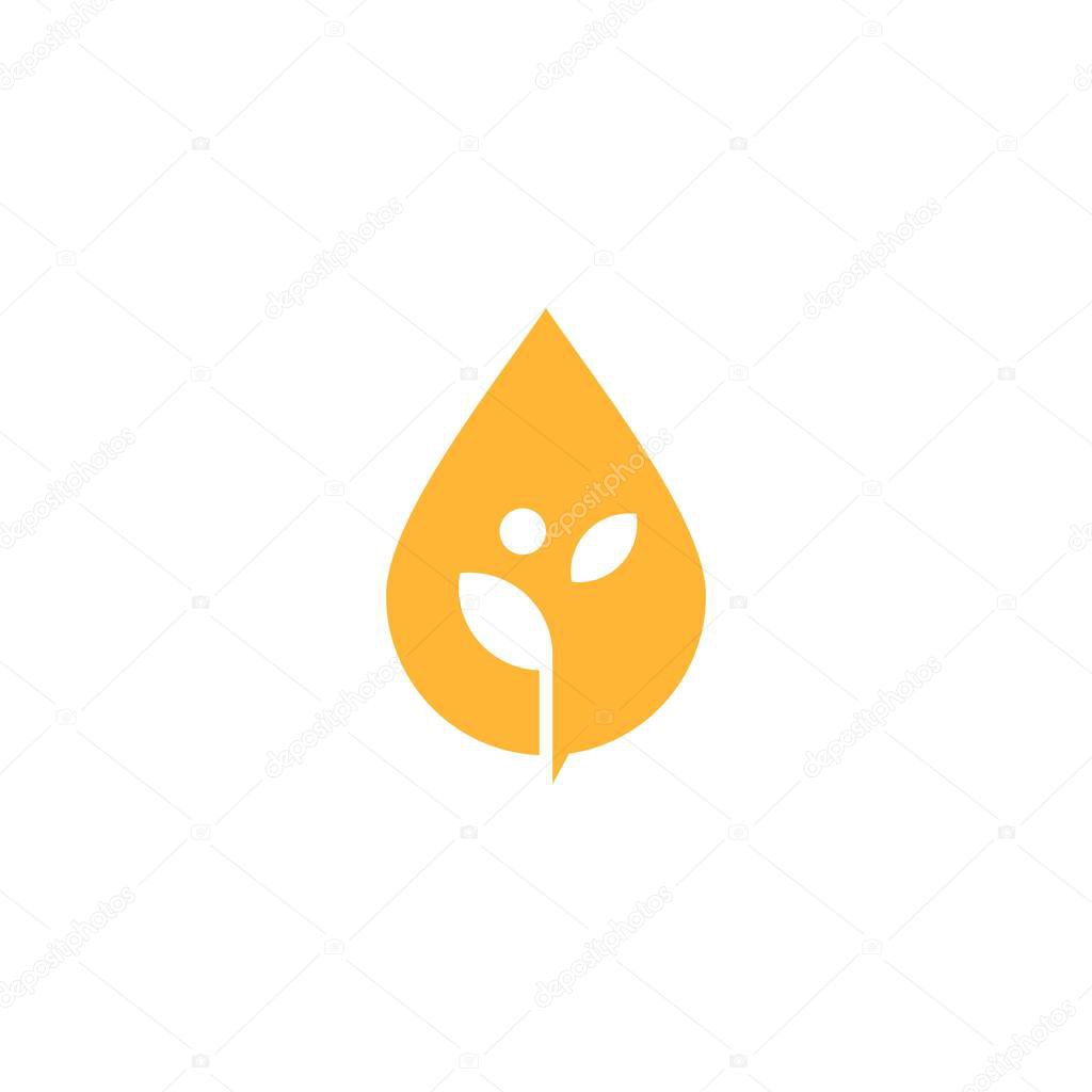 Oil drop leaf sprout logo vector icon