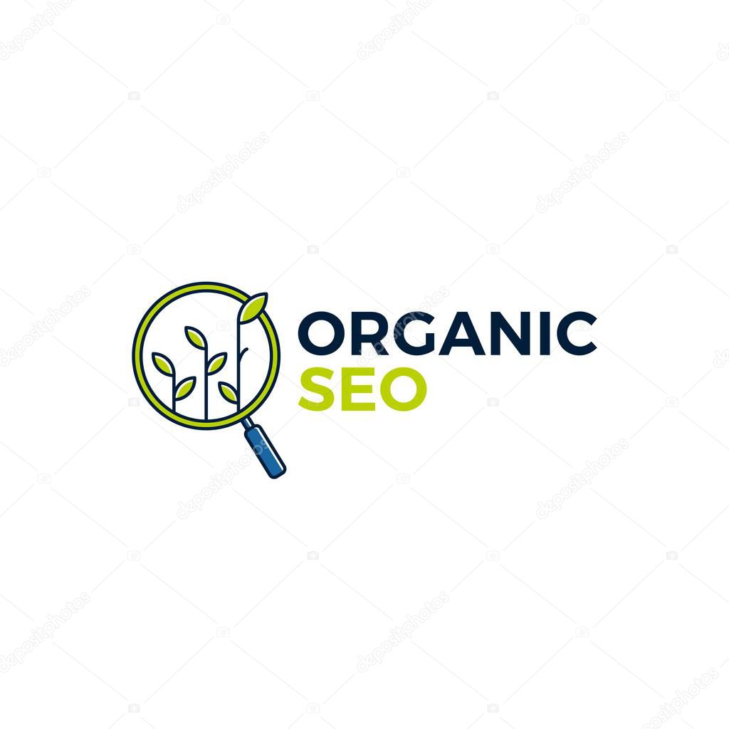 Organic seo sprout leaf search logo vector icon illustration