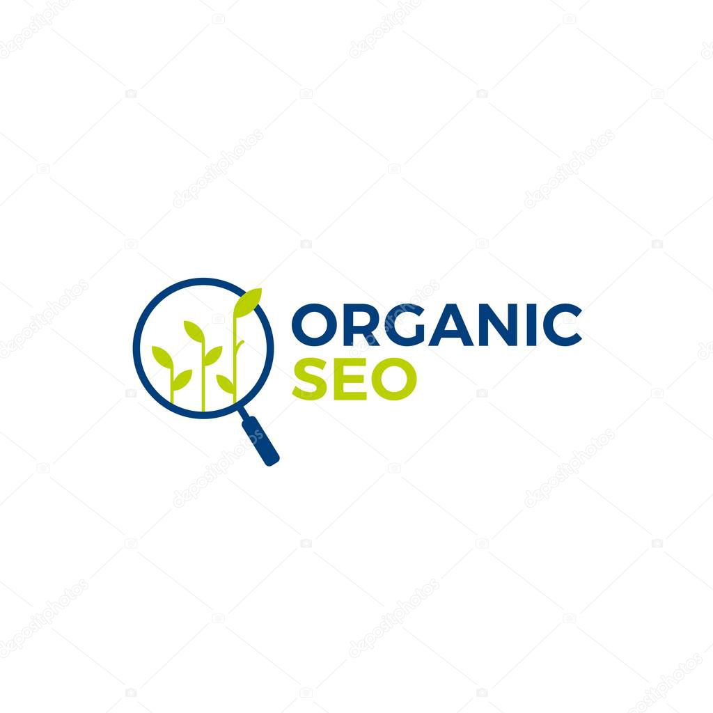 Organic seo sprout leaf search logo vector icon illustration
