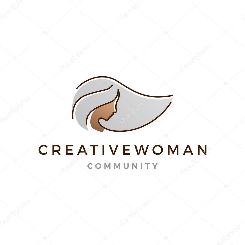 Grey hair woman logo vector icon illustration line outline monoline