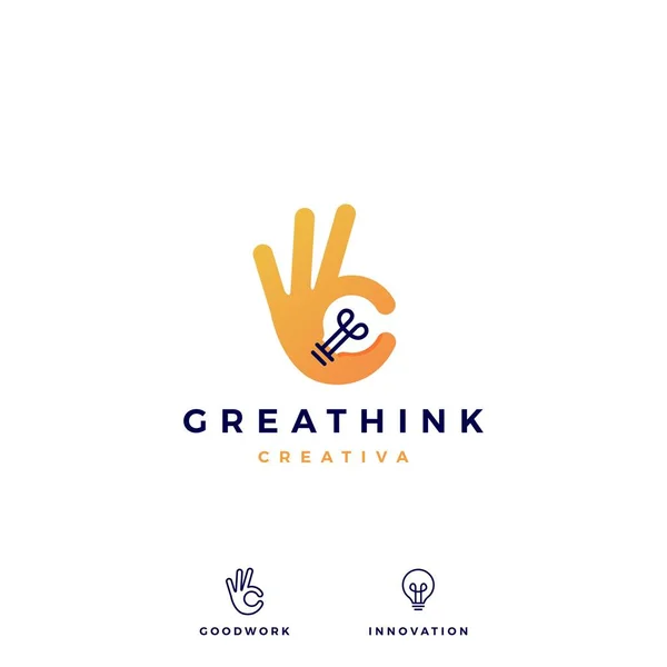 Ok hand gesture bulb idea logo vector icon illustration — Stock Vector
