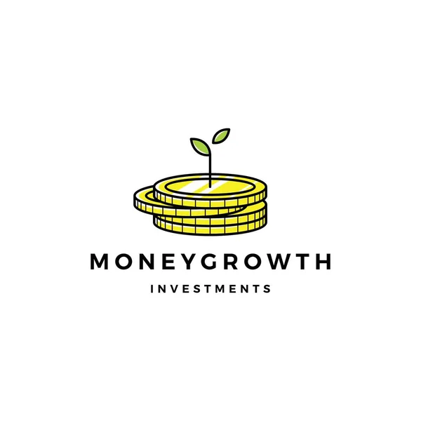 Moeda folha broto dinheiro crescer crescimento investimento logotipo vetor ícone ilustração — Vetor de Stock