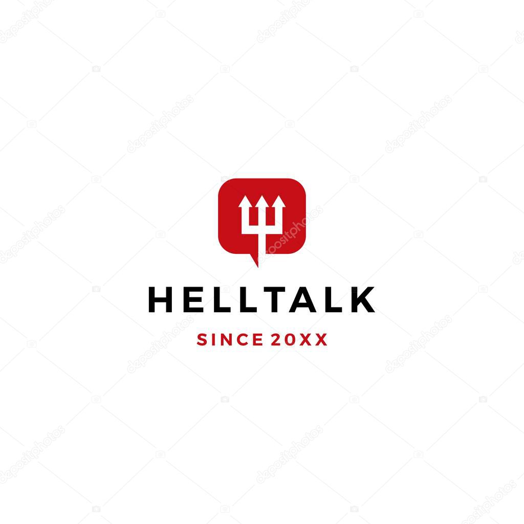 Hell talk pitchfork devil logo vector icon illustration