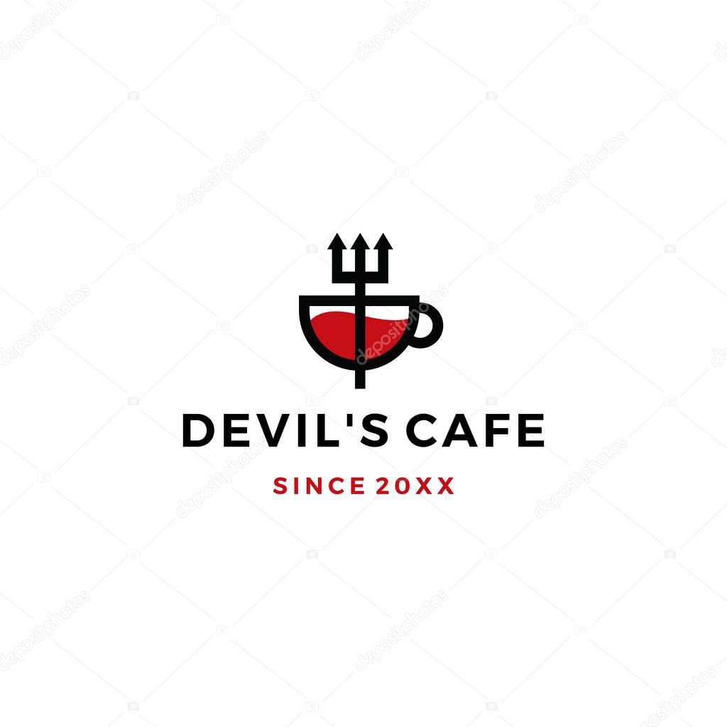 pitchfork mug devil cafe logo vector icon illustration