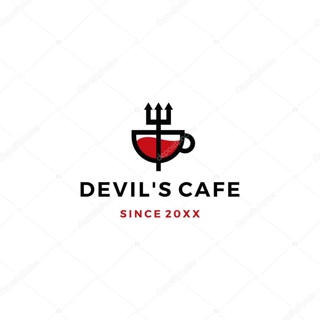 Pitchfork mug devil cafe logo vector icon illustration