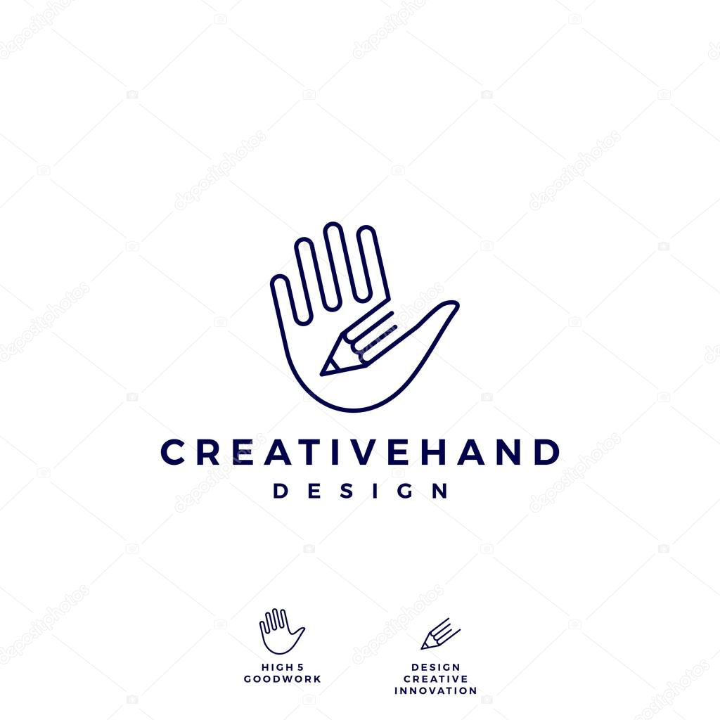 Hand pencil logo vector icon illustration