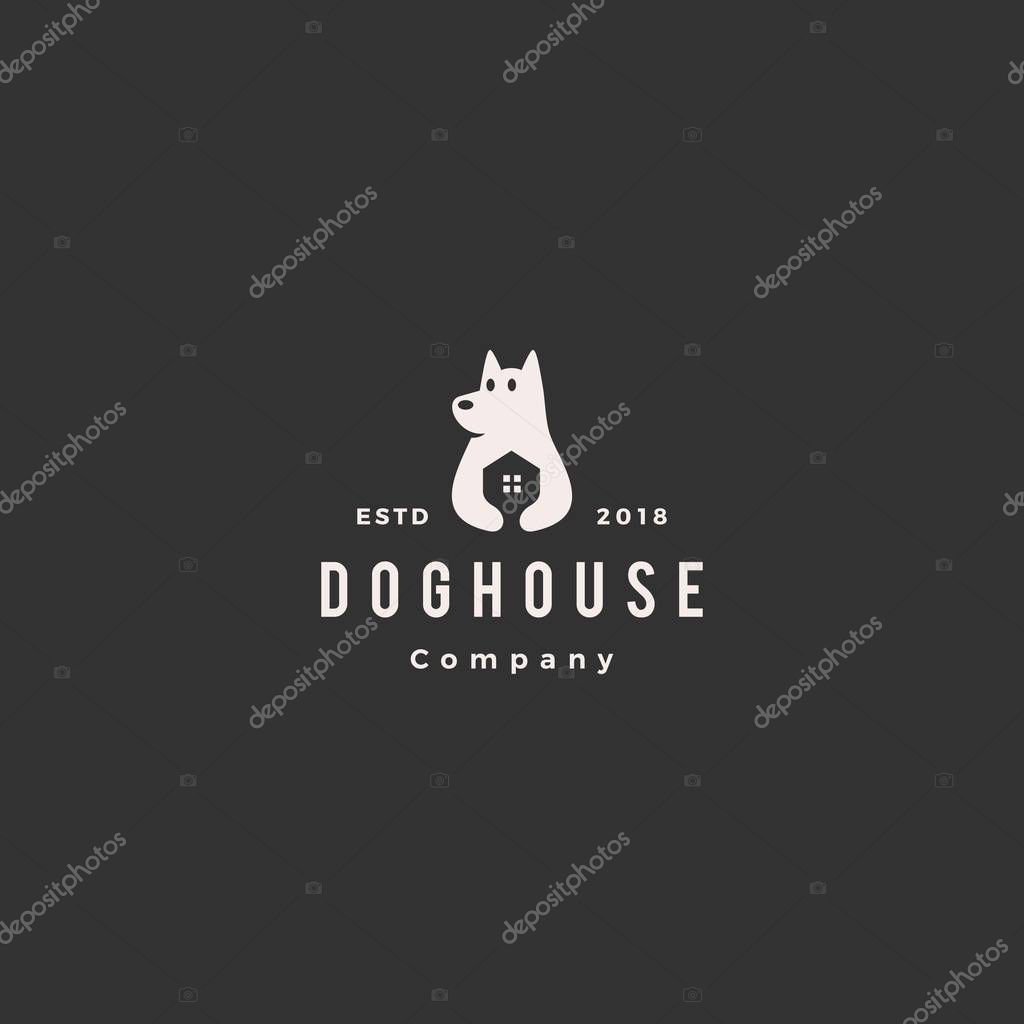 Dog house pet home logo hipster retro vintage vector icon illustration
