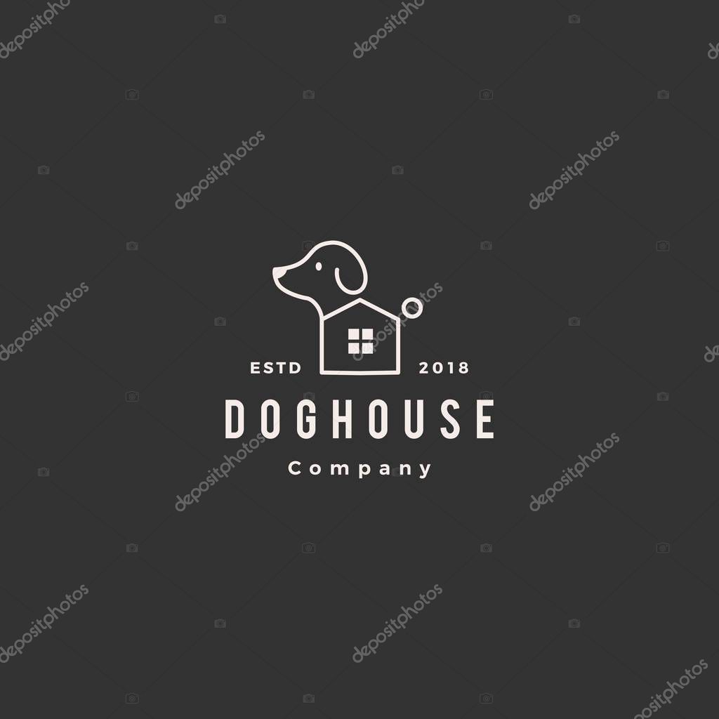 Dog house pet home logo hipster retro vintage vector icon illustration